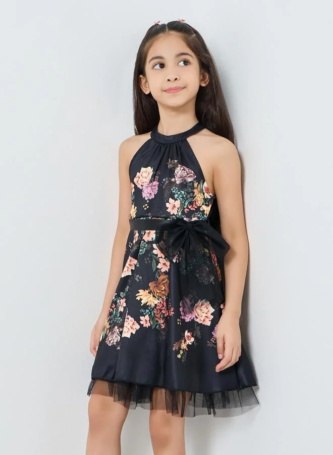 Styli Girls Floral Halter Neck Dress